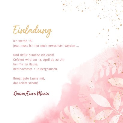 Einladungskarte 18. Geburtstag Aquarell & Folienballon 3