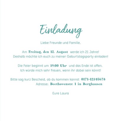 Einladungskarte 21. Geburtstag Blätter Kranz 3