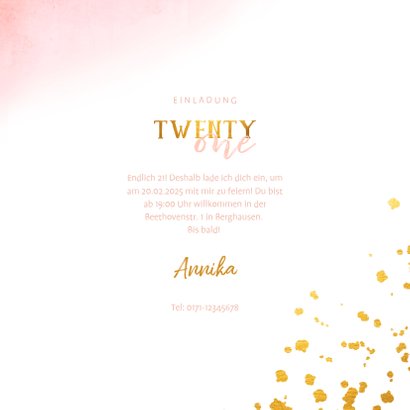 Einladungskarte 21. Geburtstag mit Goldeffekten 3