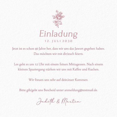 Einladungskarte 40. Hochzeitsjubiläum klassische Rosen  3