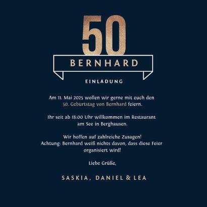 Einladungskarte 50. Geburtstag 'Cheers & Beers' 3