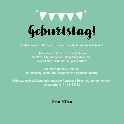Einladungskarte 6. Geburtstag Foto und Text 3