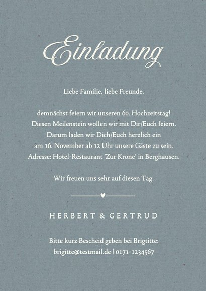 Einladungskarte 60. Hochzeitstag Foto und Spitzendekor 3