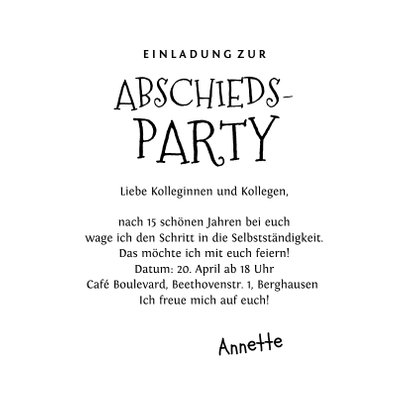 Einladungskarte Abschiedsparty Büro 3