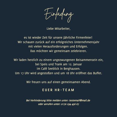 Einladungskarte Betriebsfest dunkelblau Goldmuster 3