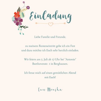 Einladungskarte Blumenkranz zur Rente 3