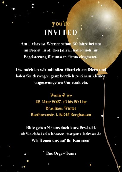 Einladungskarte Dienstjubiläum Foto & Luftballons 3