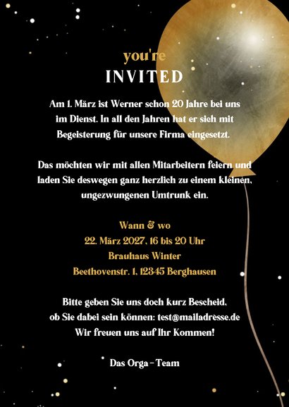 Einladungskarte Dienstjubiläum Foto & Luftballons 3