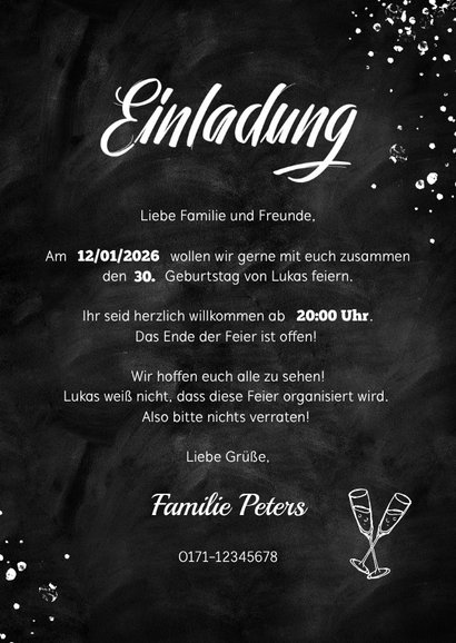 Einladungskarte 'Dreißig' im Kreidelook 3