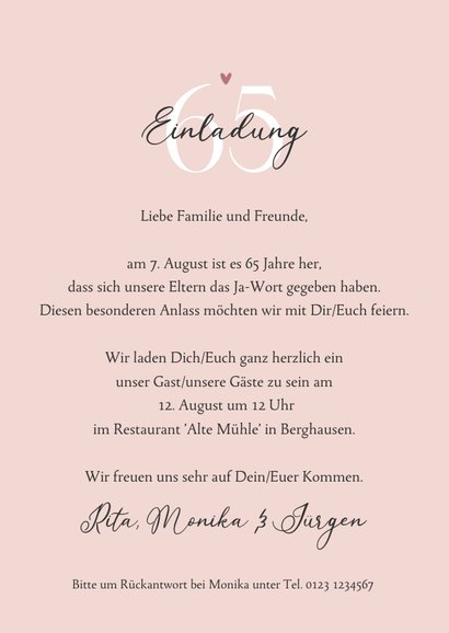 Einladungskarte Eiserne Hochzeit Blätterdekor Send a Smile