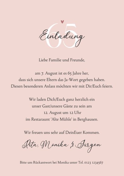Einladungskarte Eiserne Hochzeit Blätterdekor Send a Smile