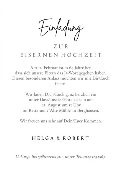 Einladungskarte eiserne Hochzeit mit Foto 3
