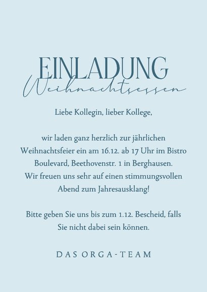 Einladungskarte Eiskristalle Weihnachtsessen geschäftlich 3