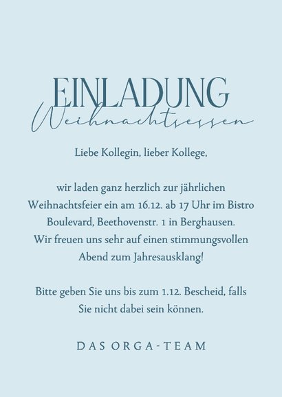 Einladungskarte Eiskristalle Weihnachtsessen geschäftlich 3