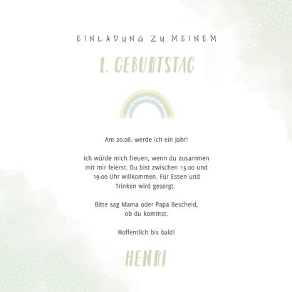 Einladungskarte Elefant mit Regenbogen 1. Geburtstag 3