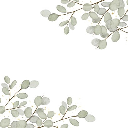 Einladungskarte Eukalyptuszweige Goldkleckse Kommunion Rückseite