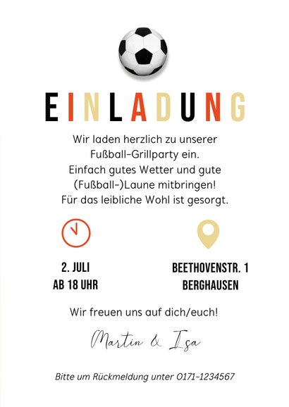 Einladungskarte Fußball-Grillfest Deutschland 3