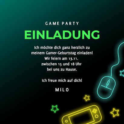 Einladungskarte Gamer Geburtstag Gaming Party 3