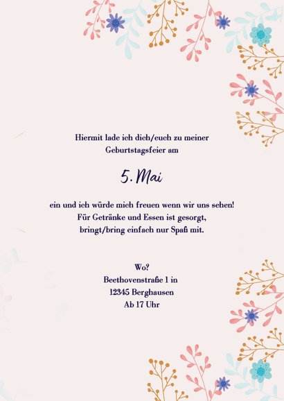 Einladungskarte Geburtstag mit illustrierten Blumen & Kerzen 3