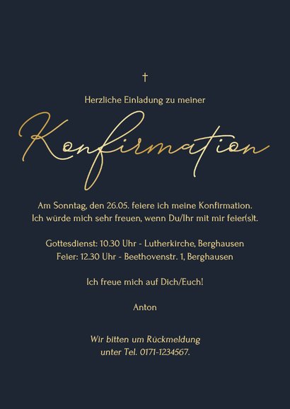 Einladungskarte großes Foto Konfirmation Goldschrift 3