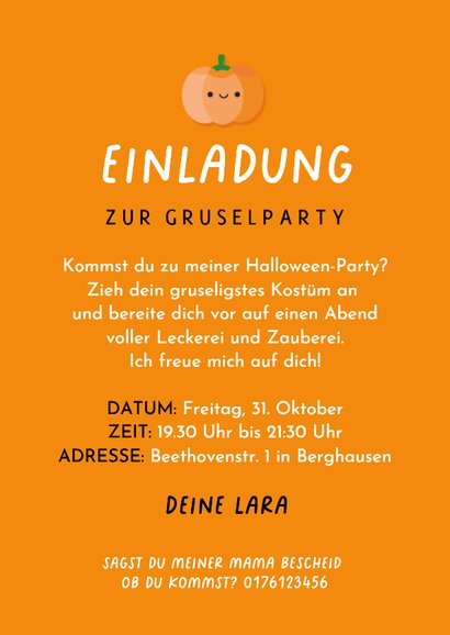 Einladungskarte Halloween Gespenst 'BUH' orange 3