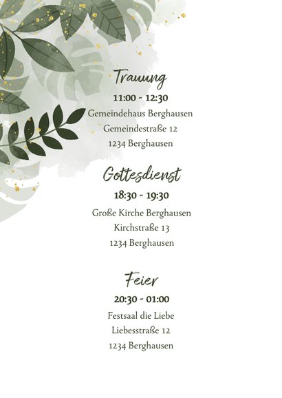 Einladungskarte Hochzeit botanisch Wasserfarbe und Blätter 2