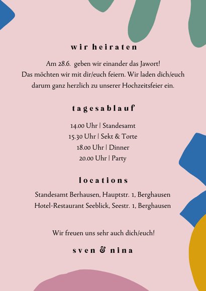 Einladungskarte Hochzeit 'Colourful Modern Art' 3