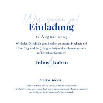 Einladungskarte Hochzeit Delfter Blau Blumendekor 3