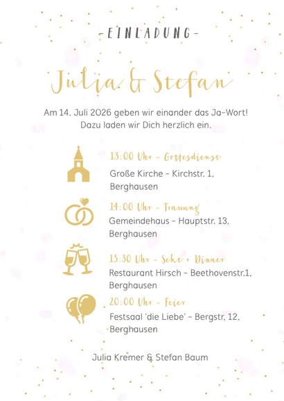 Einladungskarte Hochzeit Fotocollage, Konfetti und Timeline 3