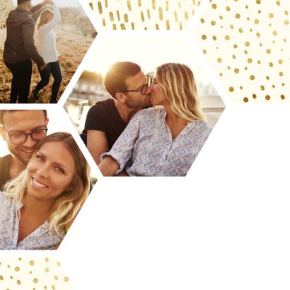 Einladungskarte Hochzeit mit einer Fotocollage im Goldlook 2