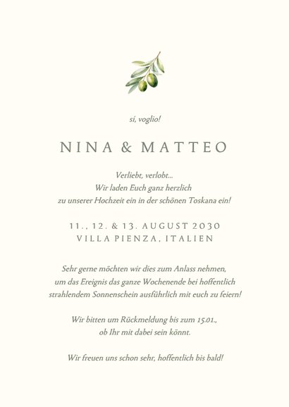 Einladungskarte Hochzeit Olivenzweig schlicht 3