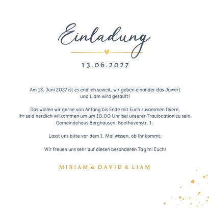 Einladungskarte Hochzeit & Taufe Blau mit Gold 3