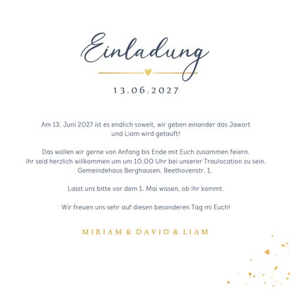 Einladungskarte Hochzeit & Taufe Blau mit Gold 3