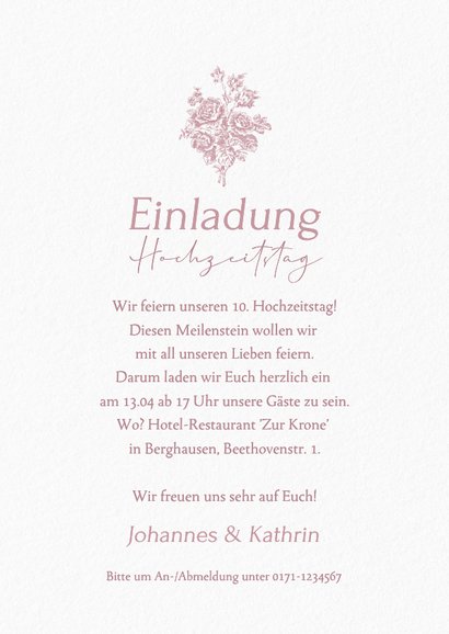 Einladungskarte Hochzeitsjubiläum 10 Jahre Rosenhochzeit 3