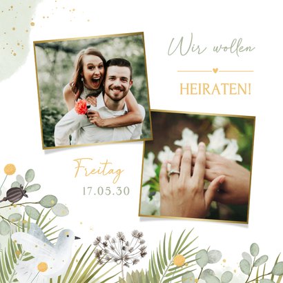 Einladungskarte Hochzeitstauben Pflanzen Greenery  2