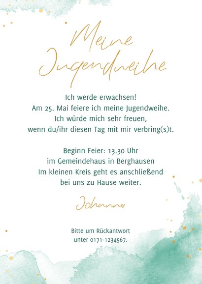 Einladungskarte Jugendweihe mintgrünes Aquarell & Foto 3