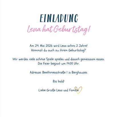 Einladungskarte Kindergeburtstag Einhorn, Herzen und Sterne 3