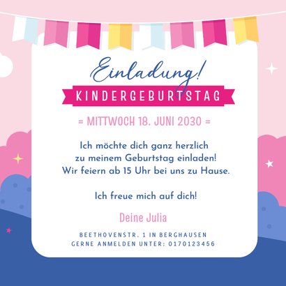 Einladungskarte Kindergeburtstag Einhorn Schloss 3