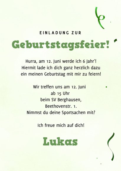 Einladungskarte Kindergeburtstag Fußball Party 3