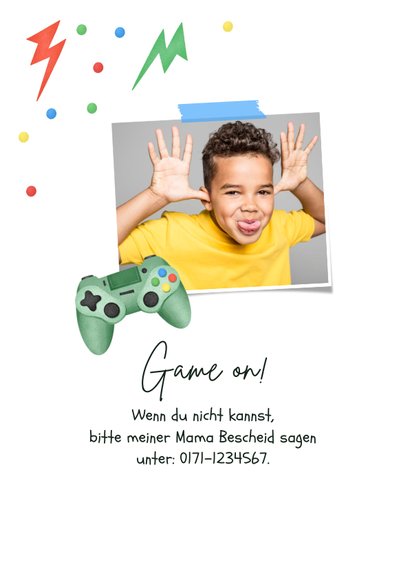 Einladungskarte Kindergeburtstag Gamer Party 2