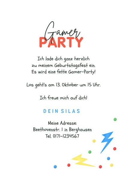 Einladungskarte Kindergeburtstag Gamer Party 3