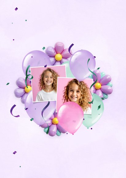Einladungskarte Kindergeburtstag Party Blumen Luftballons 2