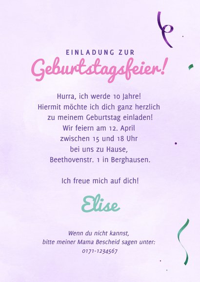 Einladungskarte Kindergeburtstag Party Blumen Luftballons 3