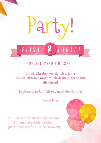 Einladungskarte Kindergeburtstag rosa Einhorn und Girlanden 3