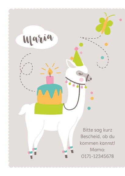 Einladungskarte Kindergeburtstag rosa lustiges Lama 1 Jahr 2