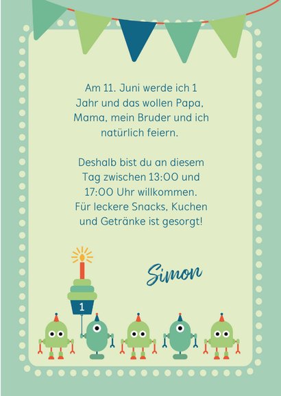 Einladungskarte Kleine Roboter Kindergeburtstag 3