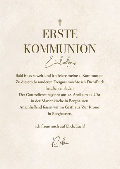 Einladungskarte Kommunion Sand Aquarell Eukalyptus 3