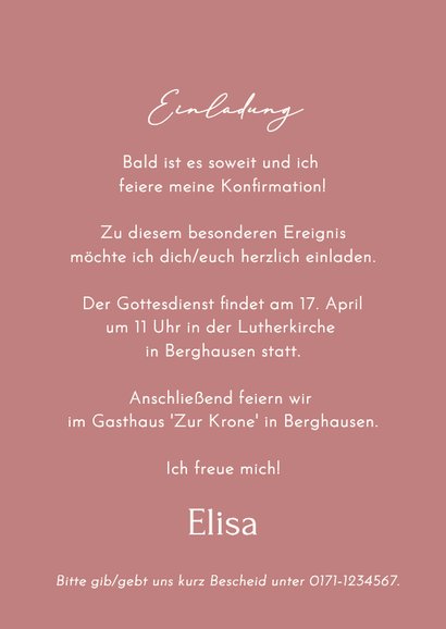 Einladungskarte Konfirmation altrosa 3