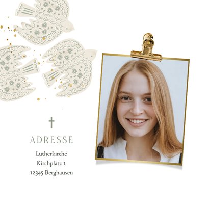 Einladungskarte Konfirmation drei Tauben Goldschrift 2