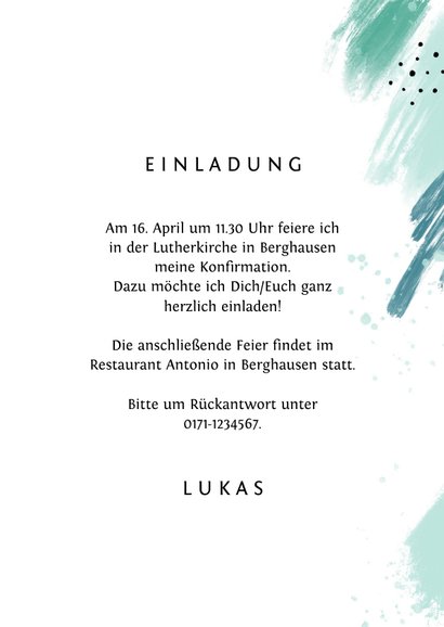 Einladungskarte Konfirmation Foto grüne Farbflecken 3